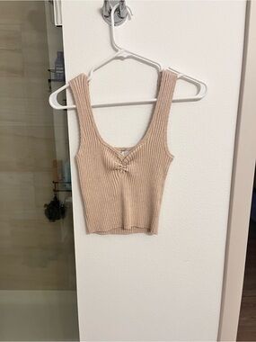 Pink Rose Ribbed Knot-Front Tank Top - Beige Blush